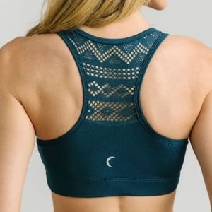 Zyia Active Green Bomber Bra Aztec Preforated Geometric Back Sports Bra Gym sz M